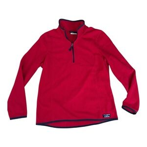 L.L. Bean Women’s Classic Fleece Quarter Zip Pullover Sweater | Red/Blue | M